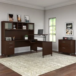 Best Somerset 72"W 3 Position Sit to Stand L Shaped Desk with Hutch and File Cabinet, (SET016MR) L-Desks