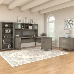New Somerset 72"W L Shaped Desk with Hutch, Lateral File Cabinet and Bookcase, (SET012AG) L-Desks