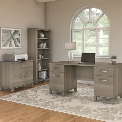 Clearance Somerset 60"W Office Desk with Lateral File Cabinet and 5 Shelf Bookcase, (SET013AG) Computer Desks
