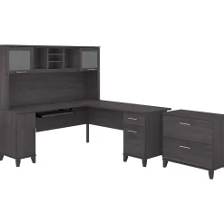Clearance Somerset 72"W L Shaped Desk with Hutch and Lateral File Cabinet, (SET009SG) L-Desks