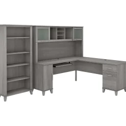Outlet Somerset 72"W L Shaped Desk with Hutch and 5 Shelf Bookcase, (SET011PG) L-Desks
