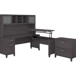 Somerset 72"W 3 Position Sit to Stand L Shaped Desk with Hutch and File Cabinet, (SET016SG) L-Desks