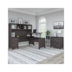 Somerset 72"W 3 Position Sit to Stand L Shaped Desk with Hutch and File Cabinet, (SET016SG) L-Desks