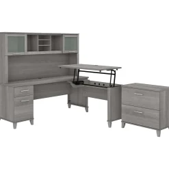 New Somerset 72"W 3 Position Sit to Stand L Shaped Desk with Hutch and File Cabinet, (SET016PG) L-Desks
