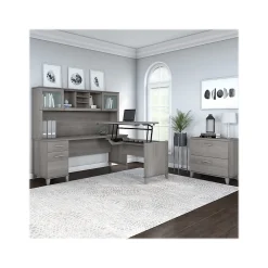New Somerset 72"W 3 Position Sit to Stand L Shaped Desk with Hutch and File Cabinet, (SET016PG) L-Desks