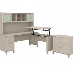 Best Somerset 72"W 3 Position Sit to Stand L Shaped Desk with Hutch and File Cabinet, (SET016SO) L-Desks