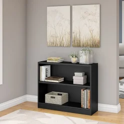 Clearance Universal 30"H 2-Shelf Bookcase with Adjustable Shelf, Black Wood (WL12438) Bookcases