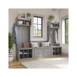 Woodland Entryway Storage Set with Hall Trees and Shoe Bench with Doors, Cape Cod Gray (WDL011CG) Storage Cabinets