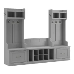 Outlet Woodland Entryway Storage Set with Hall Trees and Shoe Bench with Drawers, Cape Cod Gray (WDL012CG) Storage Cabinets