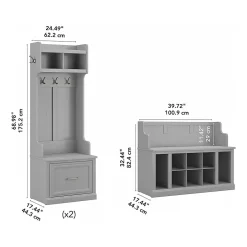 Outlet Woodland Entryway Storage Set with Hall Trees and Shoe Bench with Drawers, Cape Cod Gray (WDL012CG) Storage Cabinets