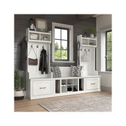 Hot Woodland Entryway Storage Set with Hall Trees and Shoe Bench with Drawers, White Ash (WDL012WAS) Storage Cabinets
