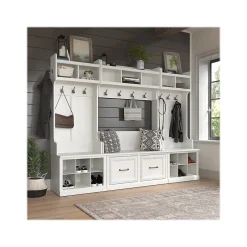 Hot Woodland Full Entryway Storage Set with Coat Rack and Shoe Bench with Doors, White Ash (WDL013WAS) Storage Cabinets