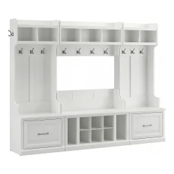 Woodland Full Entryway Storage Set with Coat Rack and Shoe Bench with Drawers, White Ash (WDL014WAS) Storage Cabinets