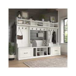 Woodland Full Entryway Storage Set with Coat Rack and Shoe Bench with Drawers, White Ash (WDL014WAS) Storage Cabinets