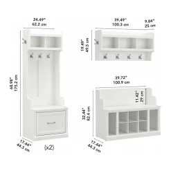 Woodland Full Entryway Storage Set with Coat Rack and Shoe Bench with Drawers, White Ash (WDL014WAS) Storage Cabinets