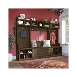 Hot Woodland Full Entryway Storage Set with Coat Rack and Shoe Bench with Doors, Ash Brown (WDL013ABR) Storage Cabinets
