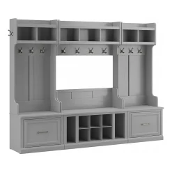 Clearance Woodland Full Entryway Storage Set with Coat Rack and Shoe Bench with Drawers, Cape Cod Gray (WDL014CG) Storage Cabinets