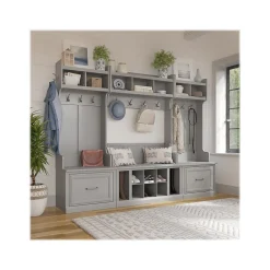 Clearance Woodland Full Entryway Storage Set with Coat Rack and Shoe Bench with Drawers, Cape Cod Gray (WDL014CG) Storage Cabinets
