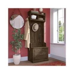 Woodland 24W Hall Tree and Small Shoe Bench with Drawer, Ash Brown (WDL007ABR) Storage Cabinets