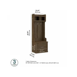 Woodland 24W Hall Tree and Small Shoe Bench with Drawer, Ash Brown (WDL007ABR) Storage Cabinets