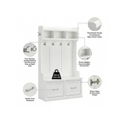 Discount Woodland 40W Hall Tree and Shoe Storage Bench with Doors, White Ash (WDL001WAS) Storage Cabinets