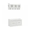 Outlet Woodland 40W Shoe Storage Bench with Doors and Wall Mounted Coat Rack, White Ash (WDL003WAS) Storage Cabinets