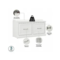 Outlet Woodland 40W Shoe Storage Bench with Doors and Wall Mounted Coat Rack, White Ash (WDL003WAS) Storage Cabinets