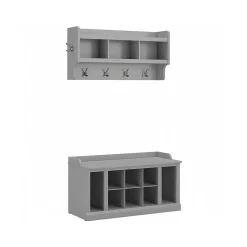 Clearance Woodland 40W Shoe Storage Bench with Shelves and Wall Mounted Coat Rack, Cape Cod Gray (WDL004CG) Storage Cabinets