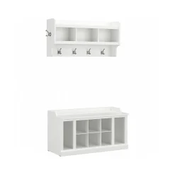 Best Woodland 40W Shoe Storage Bench with Shelves and Wall Mounted Coat Rack, White Ash (WDL004WAS) Storage Cabinets