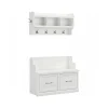 Clearance Woodland 40W Entryway Bench with Doors and Wall Mounted Coat Rack, White Ash (WDL009WAS) Storage Cabinets