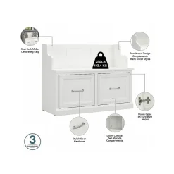 Clearance Woodland 40W Entryway Bench with Doors and Wall Mounted Coat Rack, White Ash (WDL009WAS) Storage Cabinets