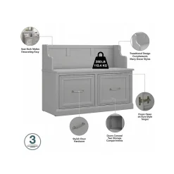 Discount Woodland 40W Entryway Bench with Doors, Cape Cod Gray (WDL005CG) Storage Cabinets