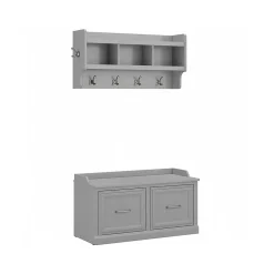 Woodland 40W Shoe Storage Bench with Doors and Wall Mounted Coat Rack, Cape Cod Gray (WDL003CG) Storage Cabinets