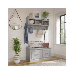 Woodland 40W Shoe Storage Bench with Doors and Wall Mounted Coat Rack, Cape Cod Gray (WDL003CG) Storage Cabinets