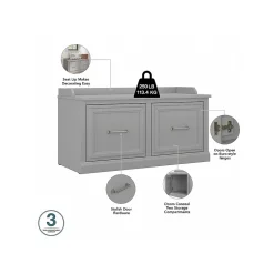 Woodland 40W Shoe Storage Bench with Doors and Wall Mounted Coat Rack, Cape Cod Gray (WDL003CG) Storage Cabinets