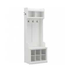 Outlet Woodland 24W Hall Tree and Small Shoe Bench with Shelves, White Ash (WDL008WAS) Storage Cabinets