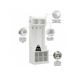 Outlet Woodland 24W Hall Tree and Small Shoe Bench with Shelves, White Ash (WDL008WAS) Storage Cabinets