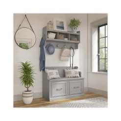 Woodland 40W Entryway Bench with Doors and Wall Mounted Coat Rack, Cape Cod Gray (WDL009CG) Storage Cabinets