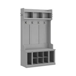 Hot Woodland 40W Hall Tree and Shoe Storage Bench with Shelves, Cape Cod Gray (WDL002CG) Storage Cabinets