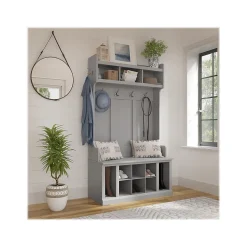 Hot Woodland 40W Hall Tree and Shoe Storage Bench with Shelves, Cape Cod Gray (WDL002CG) Storage Cabinets