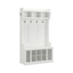 Woodland 40W Hall Tree and Shoe Storage Bench with Shelves, White Ash (WDL002WAS) Storage Cabinets
