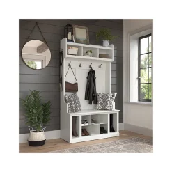 Woodland 40W Hall Tree and Shoe Storage Bench with Shelves, White Ash (WDL002WAS) Storage Cabinets