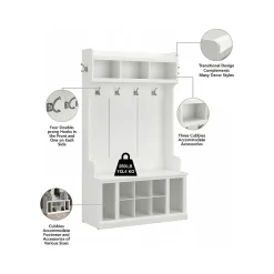 Woodland 40W Hall Tree and Shoe Storage Bench with Shelves, White Ash (WDL002WAS) Storage Cabinets