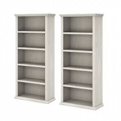 Yorktown 67"H 5-Shelf Bookcase with Adjustable Shelves, Linen White Oak Laminated Wood, 2/Set (YRK012LW) Bookcases