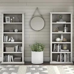 Yorktown 67"H 5-Shelf Bookcase with Adjustable Shelves, Linen White Oak Laminated Wood, 2/Set (YRK012LW) Bookcases