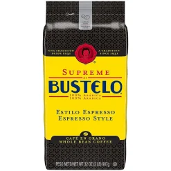 Coffee<Cafe Bustelo Supreme Espresso Caffeinated Whole Bean Coffee, Dark Roast, 32 oz., Each (SMU01800)