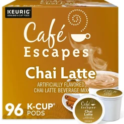 Keurig K-Cups<Cafe Escapes Chai Latte Coffee Keurig® K-Cup® Pods, Light Roast, 96/Carton (5000330074CT)