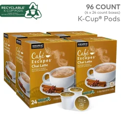 Keurig K-Cups<Cafe Escapes Chai Latte Coffee Keurig® K-Cup® Pods, Light Roast, 96/Carton (5000330074CT)