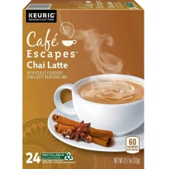 Tea<Cafe Escapes Chai Latte Coffee, Keurig® K-Cup® Pods, Light Roast, 24/Box (6805)
