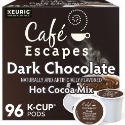Keurig K-Cups<Cafe Escapes Dark Chocolate Hot Cocoa, Keurig K-Cup Pod, 96/Carton (6802CT)